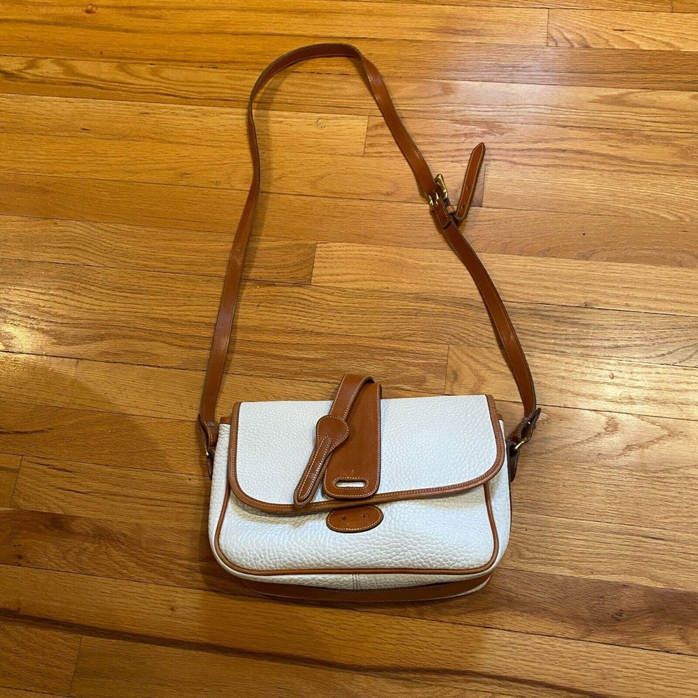 Vintage Dooney & Bourke White Pebble Leather Saddle Bag Crossbody Purse FLAWED